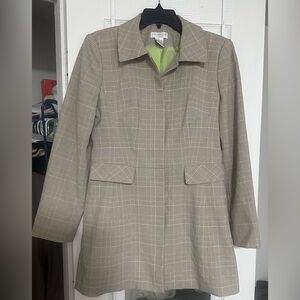 Worthingon Spring longer length blazer windowpane houndstooth brown lime green 6